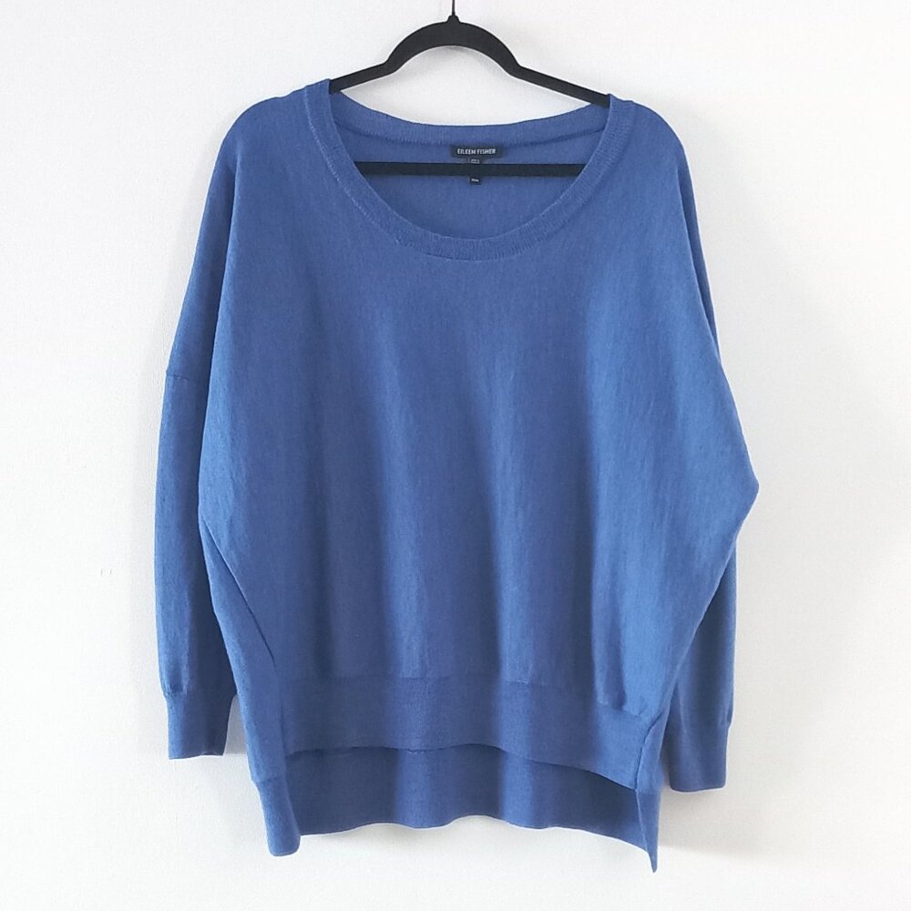 EILEEN FISHER cobalt blue round neck thin merino wool sweater